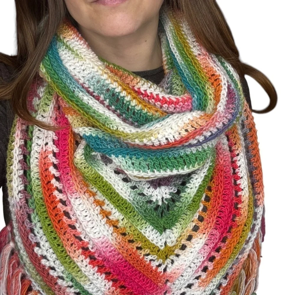 Handcrafted Crochet Hooded Cowl Scarf With Fringe New Handmade by Seller Knit